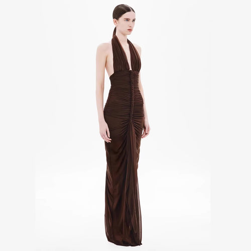 Damen Exquisites gerafftes Maxikleid mit tiefem V-Ausschnitt und eleganten Drapierungen Echo Archiv