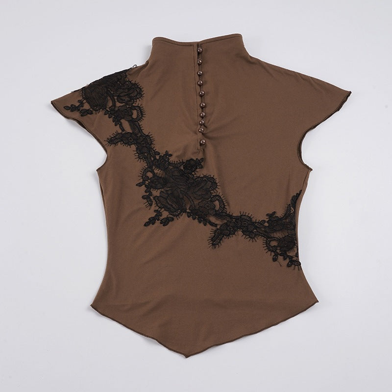 Damen Elegantes Spitzenoberteil mit modischen Knopfdetails Echo Archiv