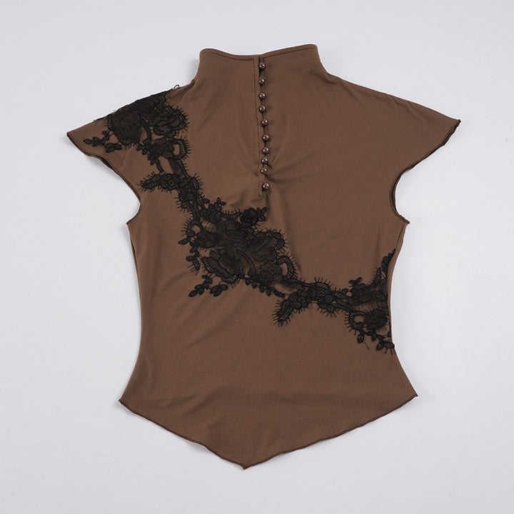 Damen Elegantes Spitzenoberteil mit modischen Knopfdetails Echo Archiv