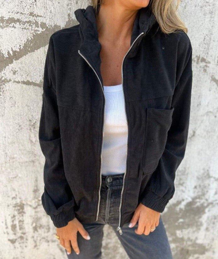 Damen lässige Cordjacke im modernen Stil mit Reißverschluss und praktischem Kragen Echoarchiv