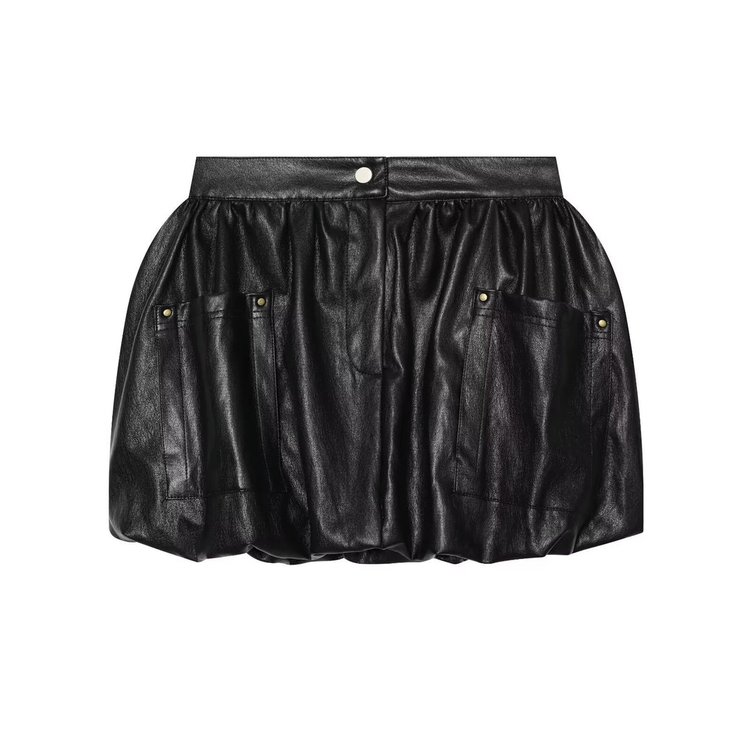 Damen Oversized Lederimitat-Bomberjacke mit Rippbündchen und aufgesetzten Taschen Echo Archiv