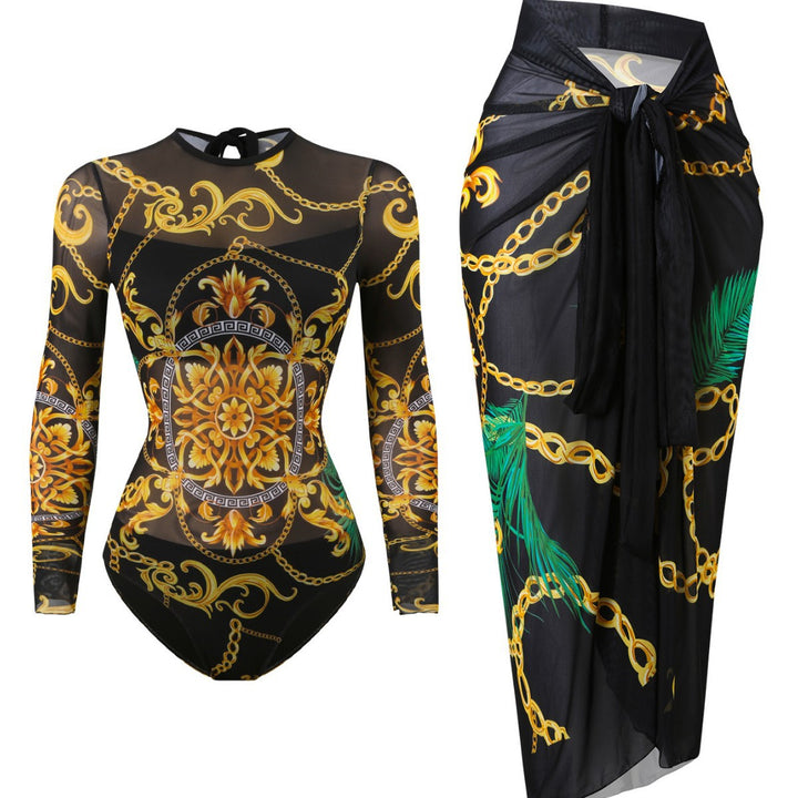 Damen Badeanzug mit elegantem transparentem Wickelrock Echo Archiv