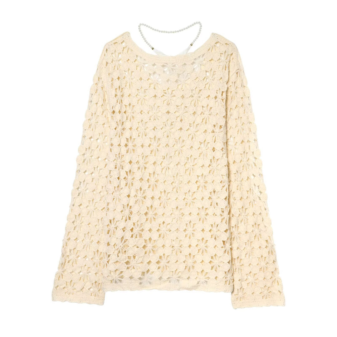 Damen Häkelpullover mit floraler Lochspitze und zarter Spitzen-Schleife Echo Archiv