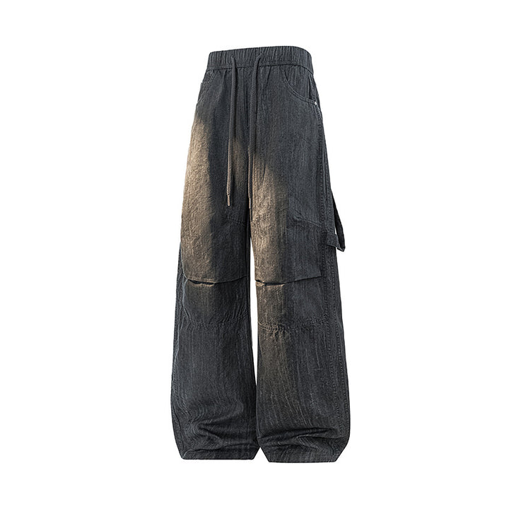 Damen Weite Leinenoptik Cargo-Bundhose mit Tunnelzug, Knieabnähern und asymmetrischer Seitentasche Echo Archiv