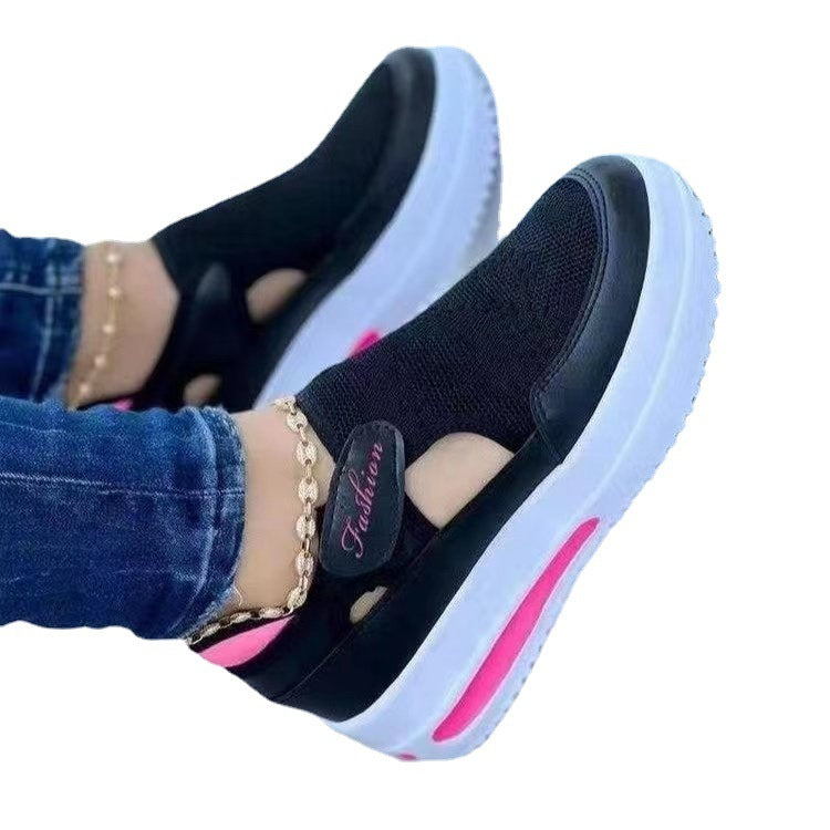 Damen  atmungsaktive Strick-Sneaker mit Klettverschluss, Cut-Outs und Plateau-Luftsohle Echo Archiv