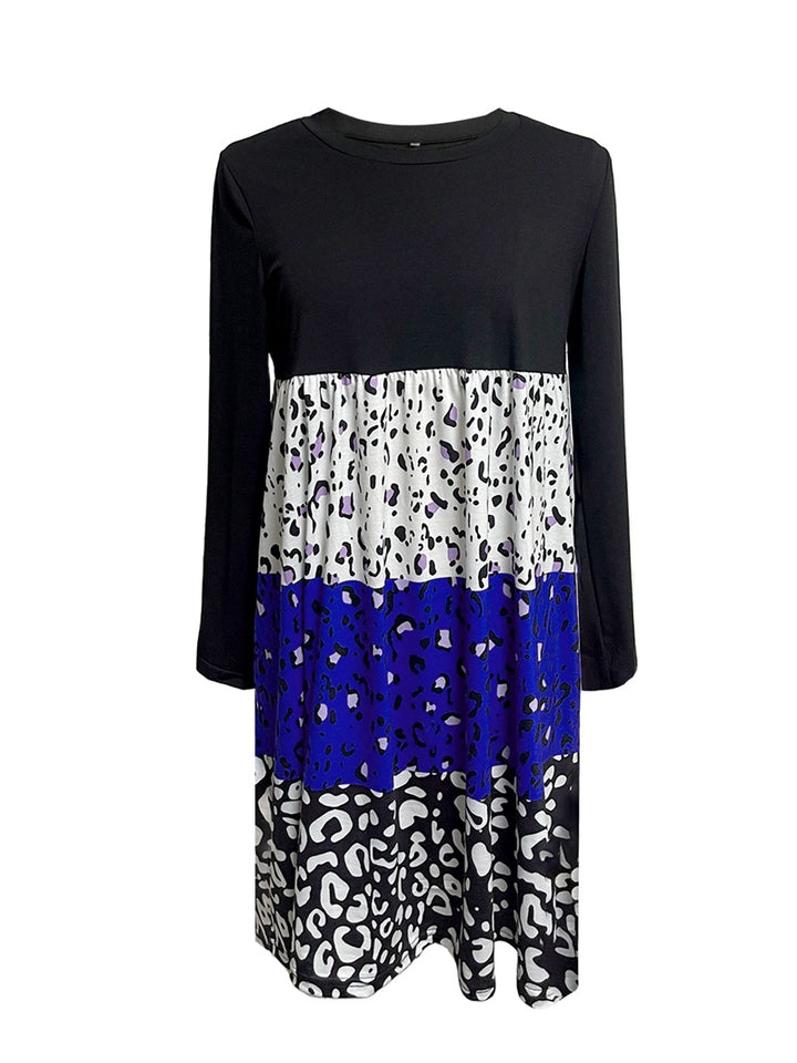Damen nan langärmliges Stufenkleid mit geraffter Empire-Taille und gemischtem Animal-Print Echo Archiv