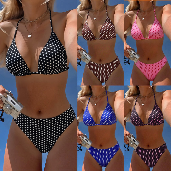 Damen Triangel-Bikini mit modischem Tupfenmuster und verstellbaren Trägern Echo Archiv