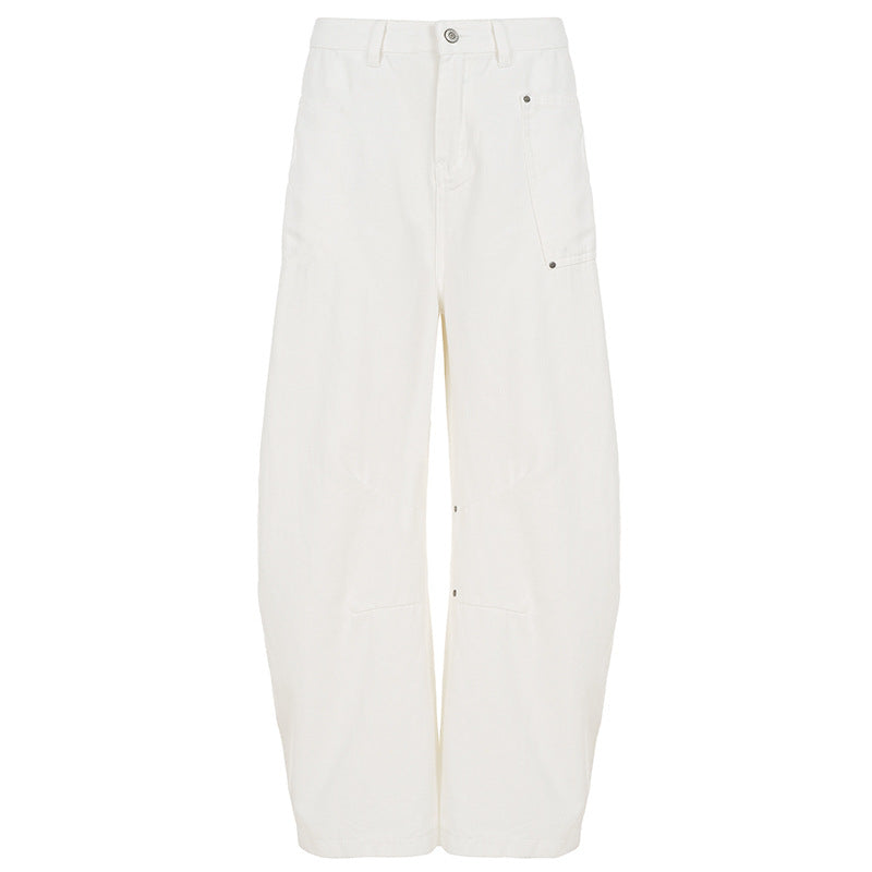 Damen nan weite Highwaist-Canvas-Hose im Carpenter‑Stil mit hohem Bund und aufgesetzten Taschen Echo Archiv