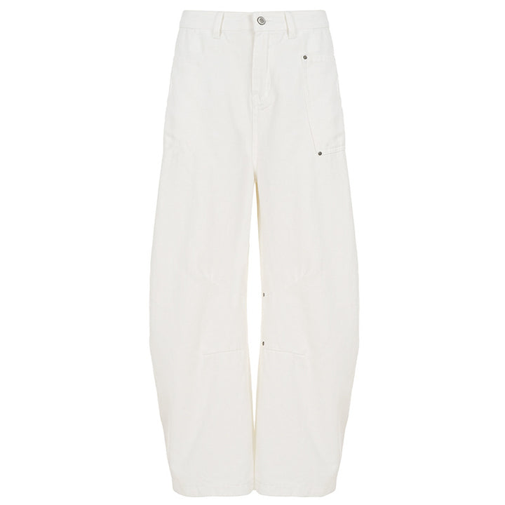 Damen nan weite Highwaist-Canvas-Hose im Carpenter‑Stil mit hohem Bund und aufgesetzten Taschen Echo Archiv