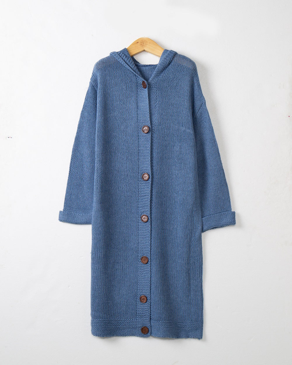 Damen Kapuzen-Longcardigan aus mitteldickem Rippstrick mit durchgehender Knopfleiste und lockerem Oversize-Schnitt Echo Archiv