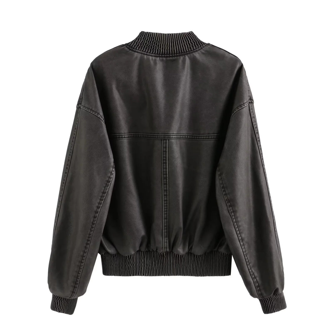 Damen oversized Bomberjacke in Lederoptik mit geripptem Stehkragen und Taillenbündchen – Avenza