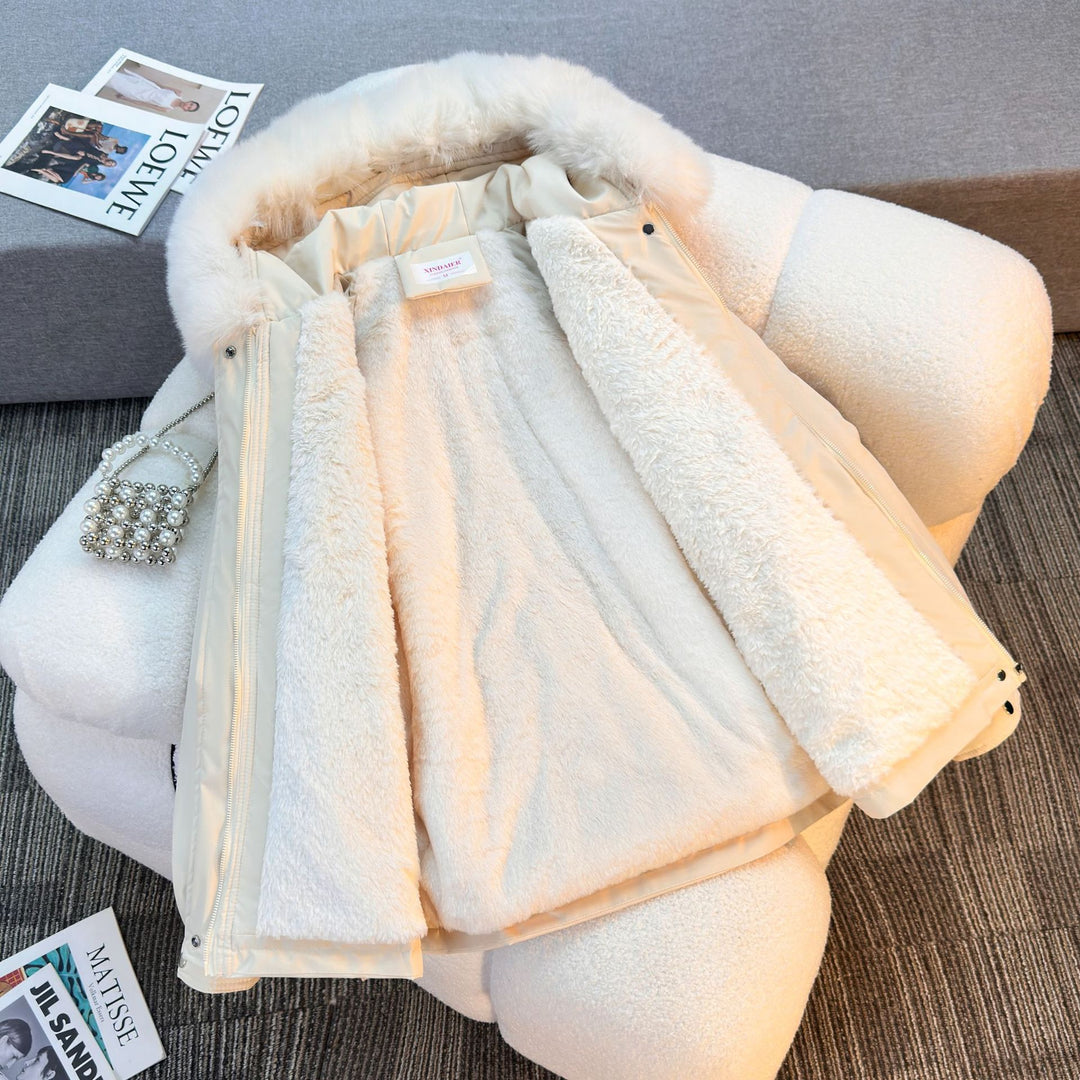 Damen nan kurze gefütterte Parka mit Kunstpelzkragen Teddyfutter Taillenzug und Multifunktions-Taschen Echo Archiv