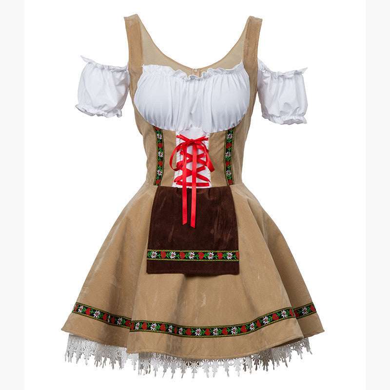 Damen nan traditionelles Oktoberfest Dirndl Kleid mit Schnürung, Schürze und Spitzenbesatz Echo Archiv
