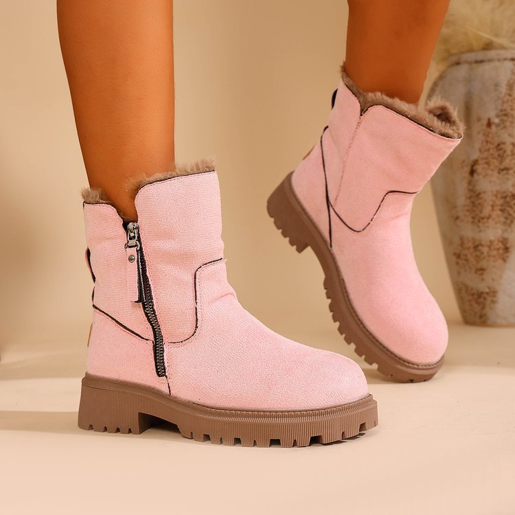 Damen Gefütterte Wildlederoptik Stiefeletten mit Teddyfutter, seitlichem Reißverschluss und profilierter Gummisohle – Varelle