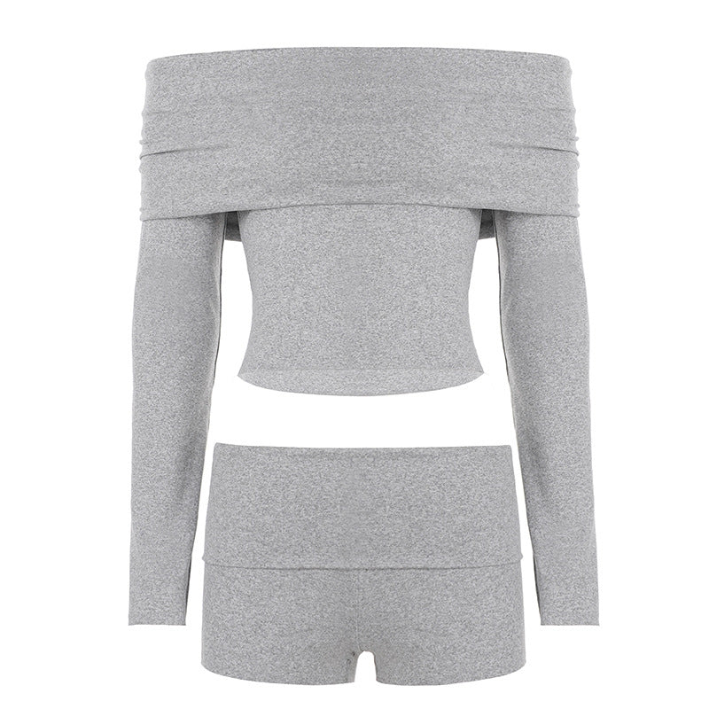 Damen nan Off-Shoulder Lounge-Set mit Langarm-Croptop und Highwaist-Shorts aus Stretchjersey Echo Archiv