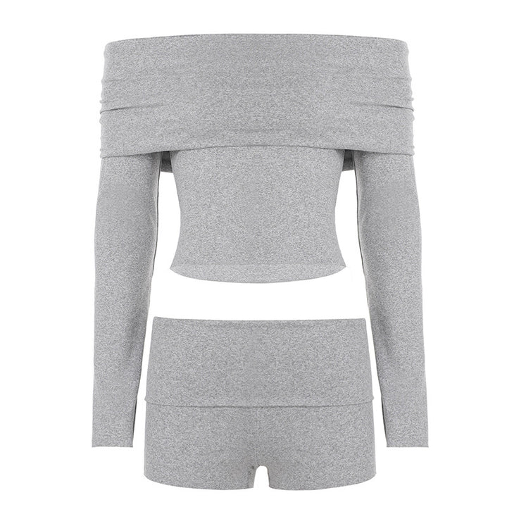 Damen nan Off-Shoulder Lounge-Set mit Langarm-Croptop und Highwaist-Shorts aus Stretchjersey Echo Archiv