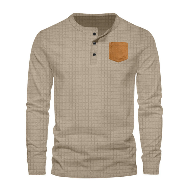 Herren Langarm-Henley-Shirt mit strukturiertem Design und kontrastierender Brusttasche Echoarchiv