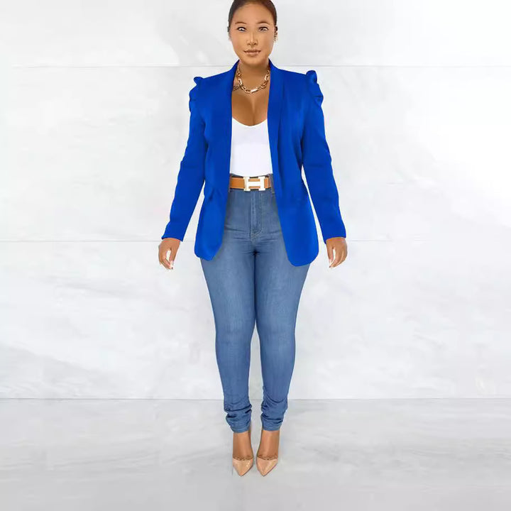 Damen taillierter Blazer mit strukturierten Schulterdetails und offenem Revers – Avérine