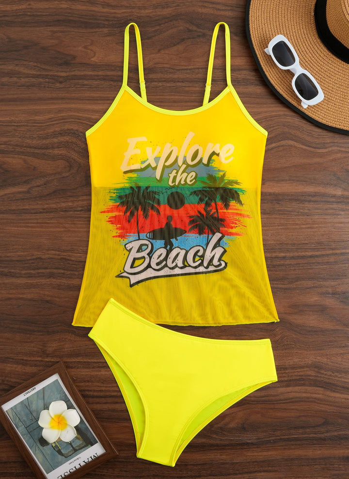 Damen Strandtop mit buntem Grafikdesign und passendem Bikiniunterteil Echo Archiv