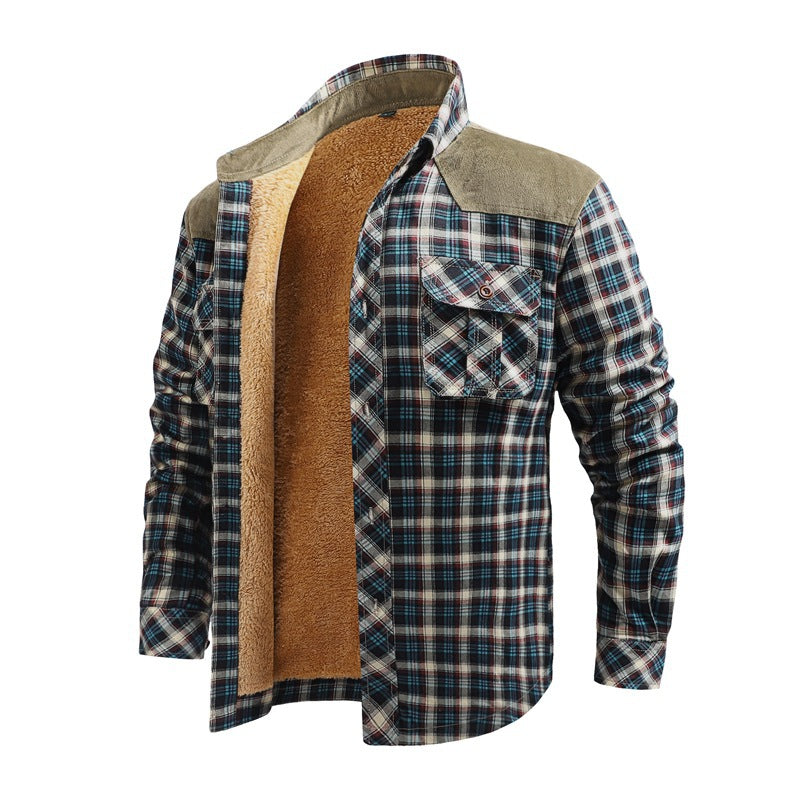 Herren Modische Flanellhemdjacke mit Teddyfutter und Schulterpatten Echo Archiv