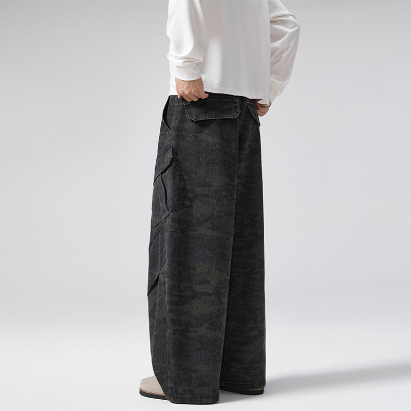 Herren Extraweite Cargohose im Palazzoschnitt aus schwerem Camouflage-Denim Echo Archiv
