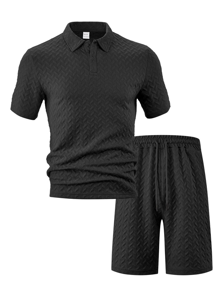 Herren modisches Polo- und Shorts-Set mit strukturiertem Gewebe Echoarchiv