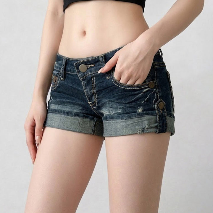 Damen lässige Denim-Shorts mit modischen Distressed-Details und umgeschlagenem Saum Echo Archiv