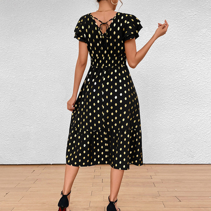 Damen Maxikleid mit Rüschendetails und schimmerndem Punktmuster Echo Archiv