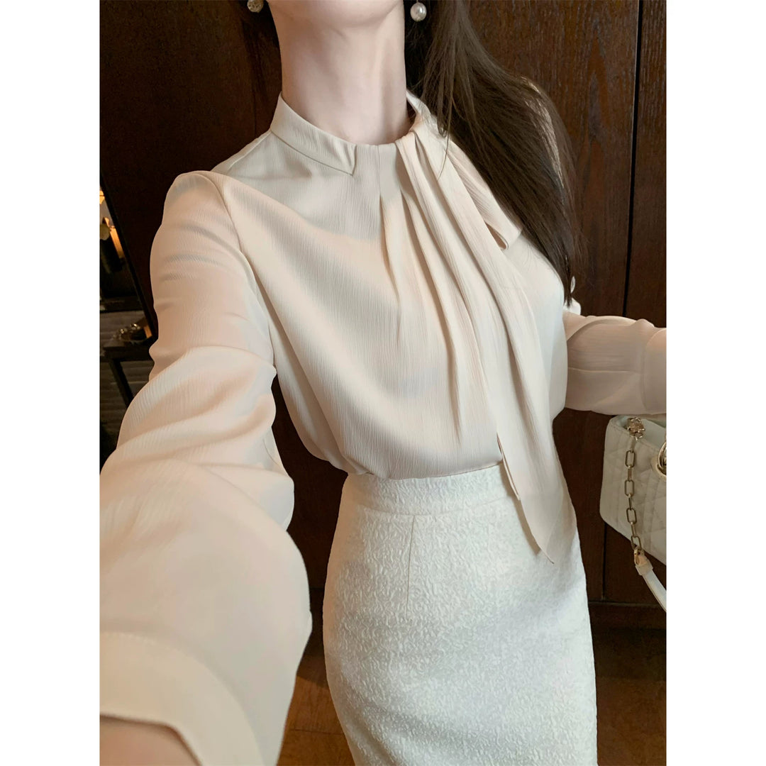 Damen Elegante und figurbetonte Bluse mit Schleifendetail Echoarchiv