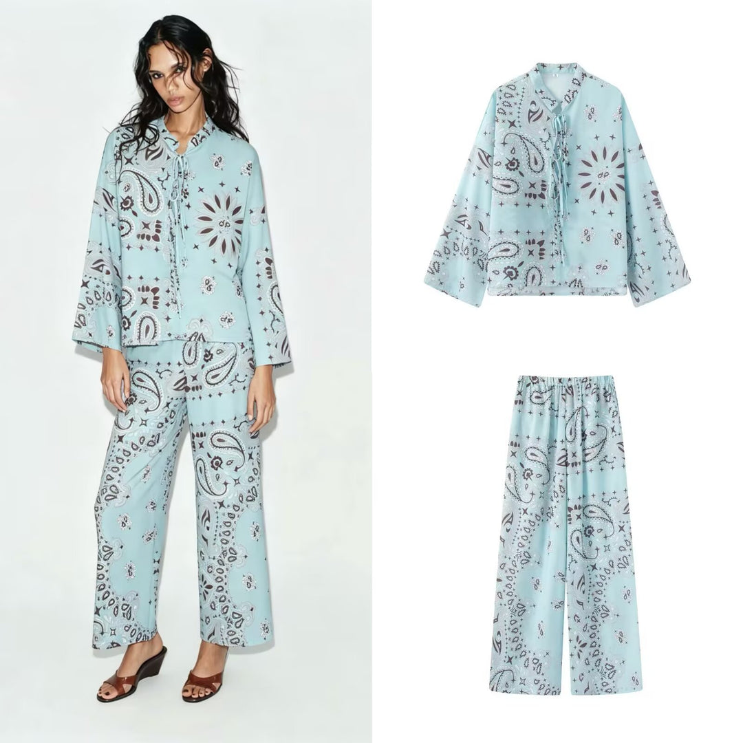 Damen Weite Palazzo‑Hose mit Paisley‑Print, hohem Bund und elastischem Gummizug Echo Archiv