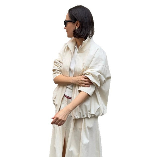 Damen Oversize Cropped-Blouson mit Tunnelzug und fließendem Maxi‑Rock mit Beinschlitz Echoarchiv