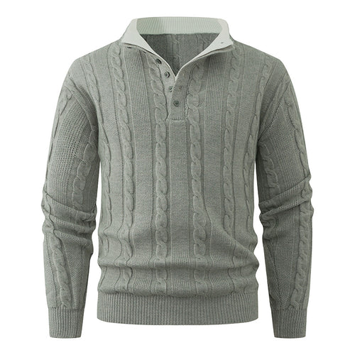 Herren Strukturierter Zopfstrick-Pullover mit Knopfleiste und Stehkragen Echo Archiv