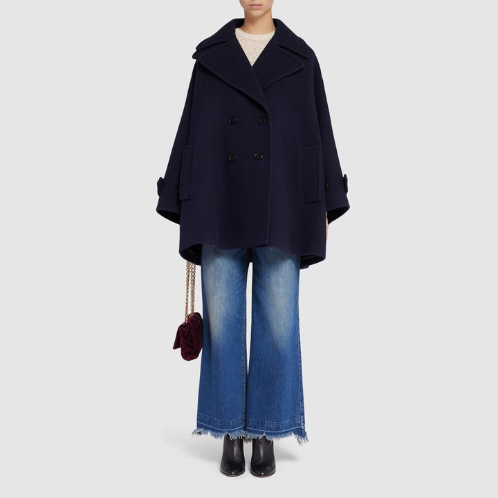 Damen Oversize-Cape-Mantel mit Doppelreiher und weitem Revers Echoarchiv