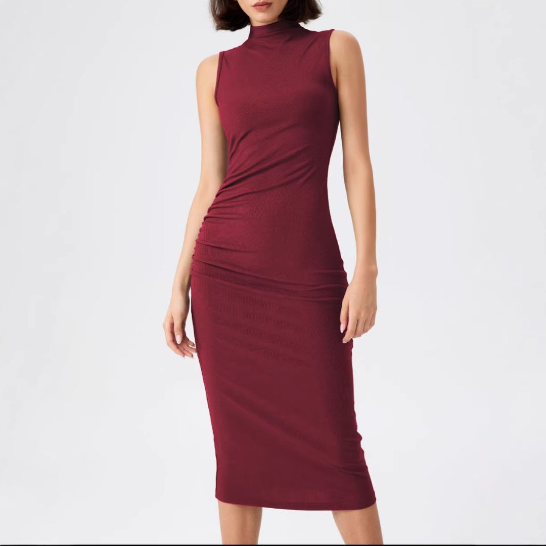 Damen elegantes Midi-Kleid mit figurbetontem Schnitt und hohem Kragen Echo Archiv