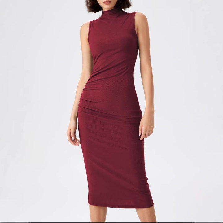 Damen elegantes Midi-Kleid mit figurbetontem Schnitt und hohem Kragen Echo Archiv