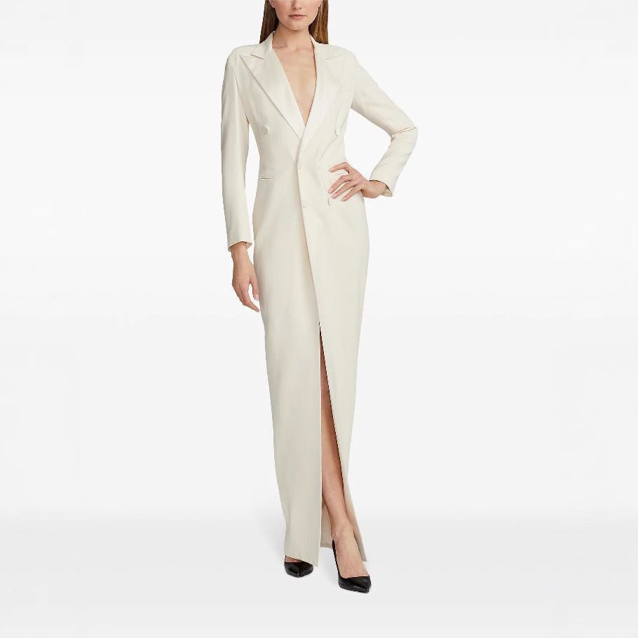 Damen Lange Smokingsakko-Kleid mit tailliertem Schnitt und Beinschlitz Echoarchiv