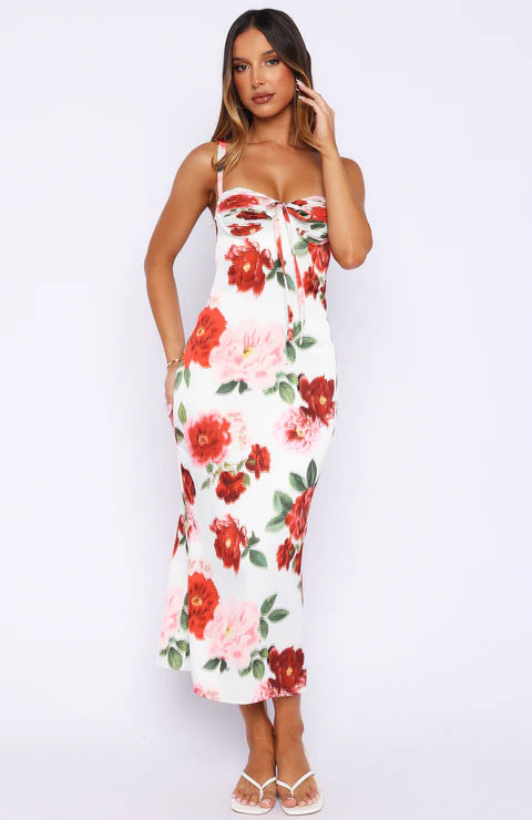 Damen figurbetontes Maxi-Kleid mit floralem Design und seitlichem Schlitz Echo Archiv
