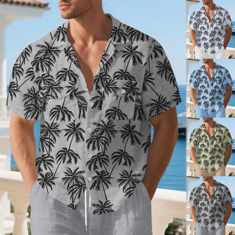 Herren Kurzarm-Hemd mit tropischem Foliage-Muster und bequemer Passform Echoarchiv