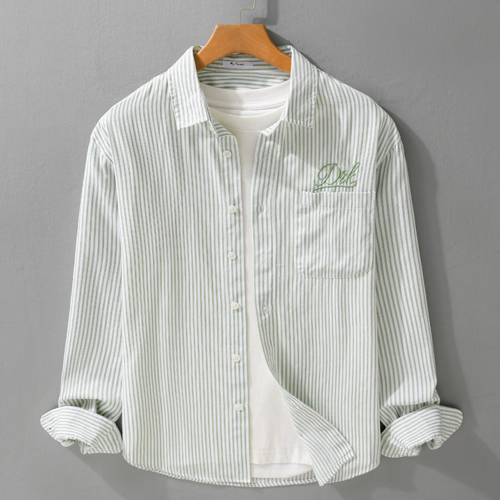 Herren Gestreiftes Overshirt‑Hemd mit Brusttasche und tonalem Logo‑Stick Echoarchiv