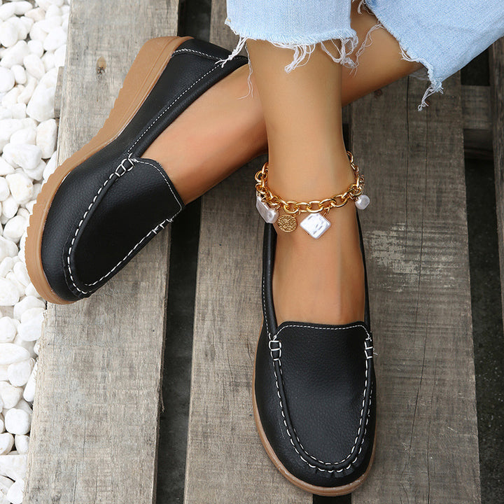 Damen lässige Slip-On Loafer mit ergonomischer Keilsohle, gepolstertem Komfortfußbett und dekorativer Kontrastnaht Echo Archiv