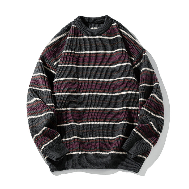 Unisex Grobstrickpullover im Streifenmuster mit Rippenstruktur, Rundhals und Drop-Shoulder Echo Archiv