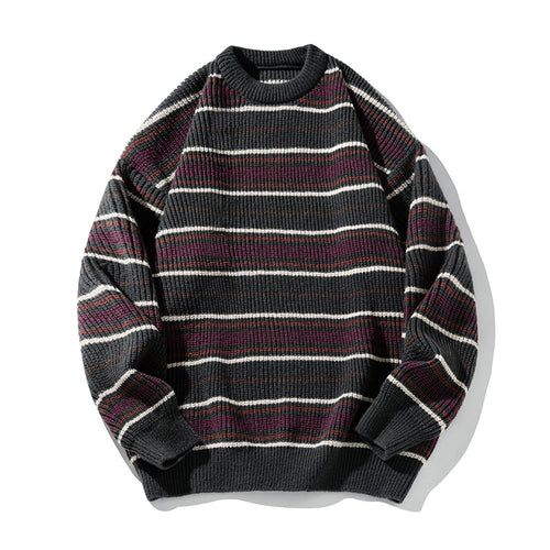 Unisex Grobstrickpullover im Streifenmuster mit Rippenstruktur, Rundhals und Drop-Shoulder Echo Archiv