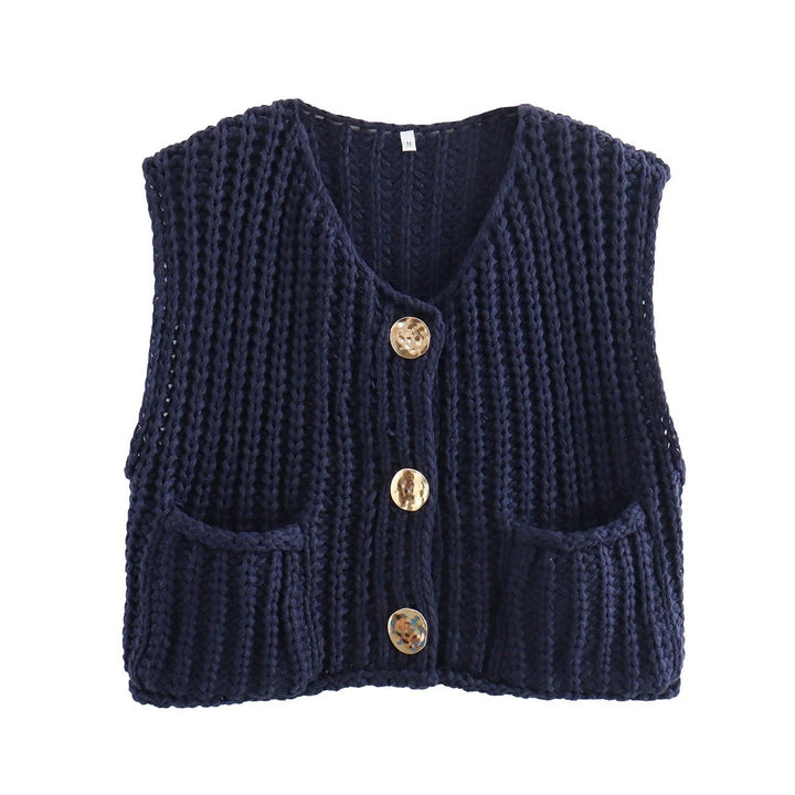 Damen modische Strickweste mit Knopfdetails und aufgesetzten Taschen Echoarchiv