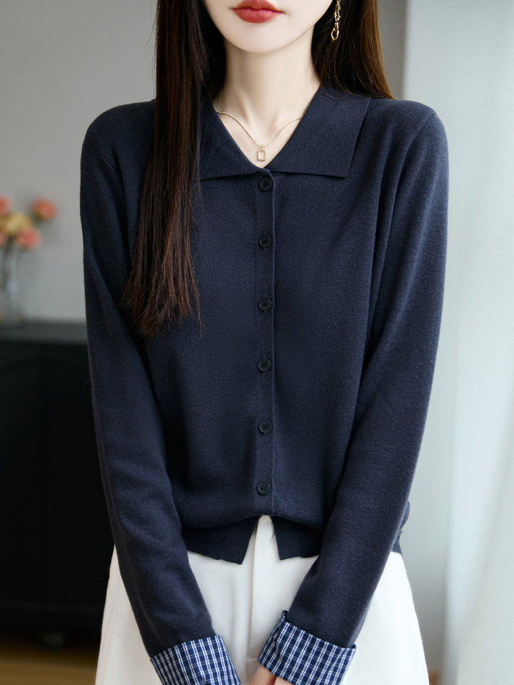 Damen Leichter Feinstrick-Cardigan mit breitem Hemdkragen und Frontknopfleiste Echoarchiv