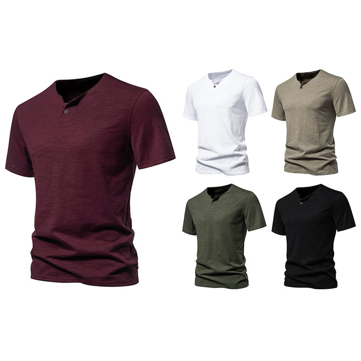 Herren Kurzarm-Henley-Shirt mit elegantem Knopfdesign Echoarchiv