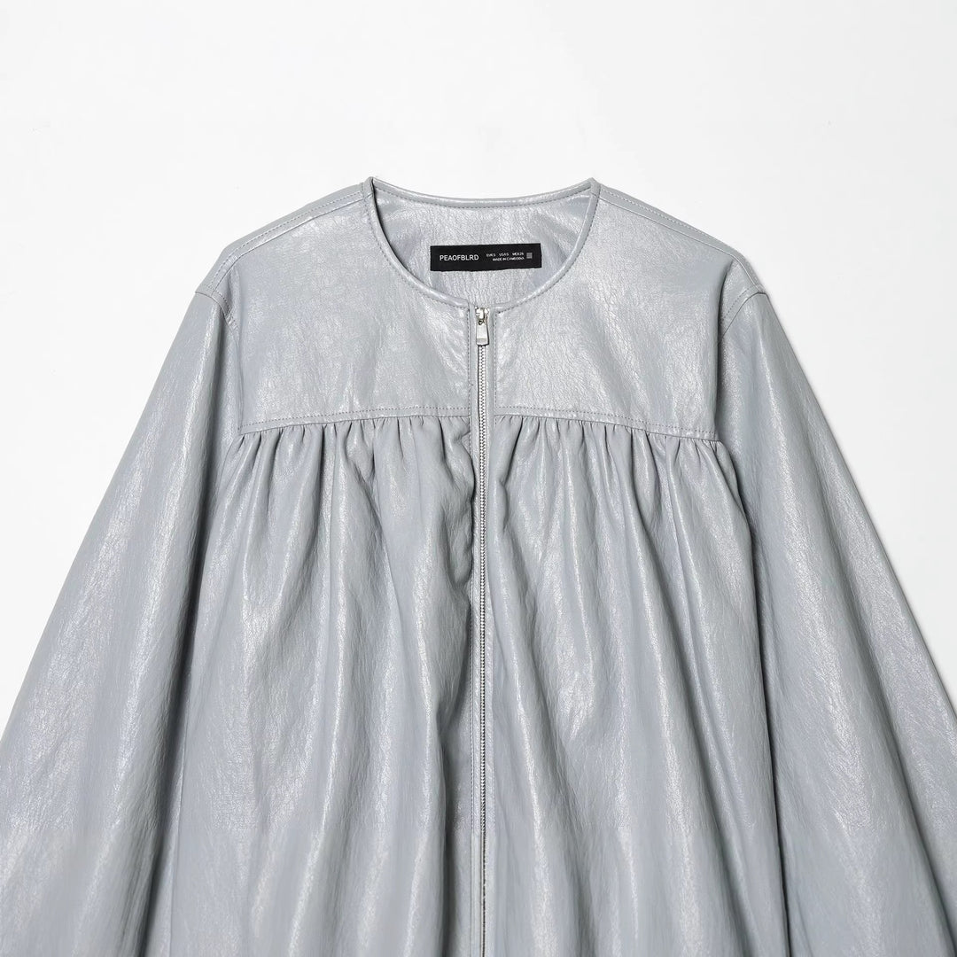 Damen nan kurze glänzende Oversize-Bomberjacke mit geraffter Brustpasse und voluminösen Ballonärmeln Echo Archiv