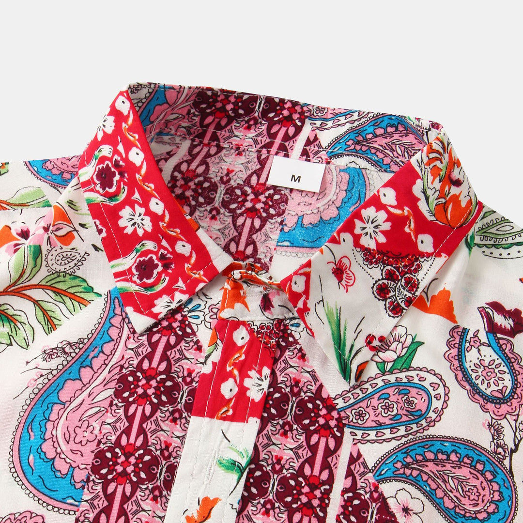 Herren Kurzarmhemd mit kreativem Patchwork-Muster und atmungsaktiver Baumwolle Echoarchiv
