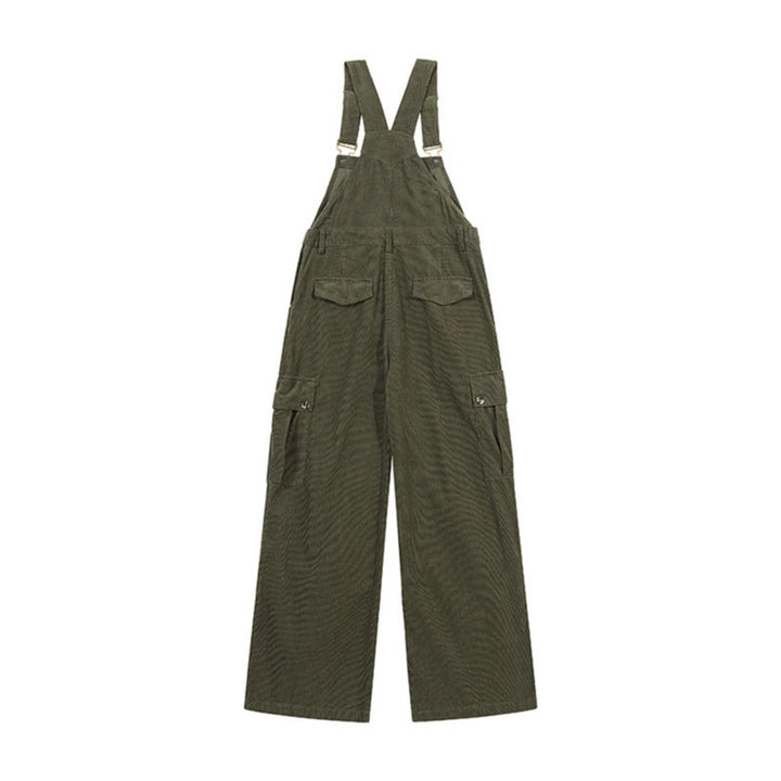 Damen Lässige Cord-Latzhose mit weitem Bein, Cargo-Taschen und verstellbaren Trägern Echoarchiv