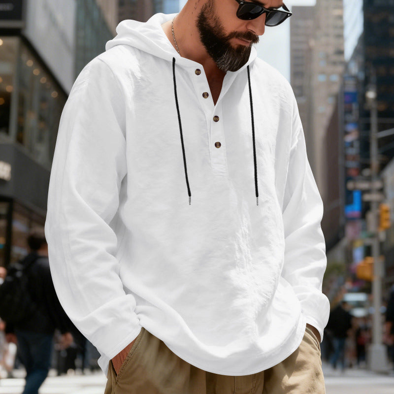 Herren nan leichter Kapuzenshirt mit Knopfleiste aus Leinenmischung und entspanntem Schnitt Echo Archiv