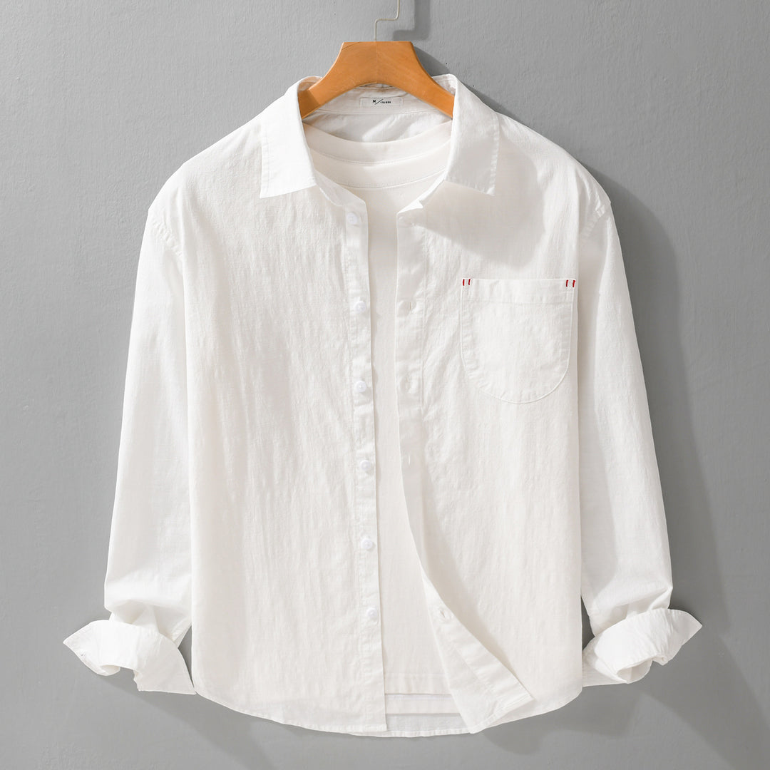 Herren Layering-Hemd im Overshirt-Stil aus Baumwoll‑Leinen mit Kentkragen und aufgesetzter Rundtasche Echoarchiv